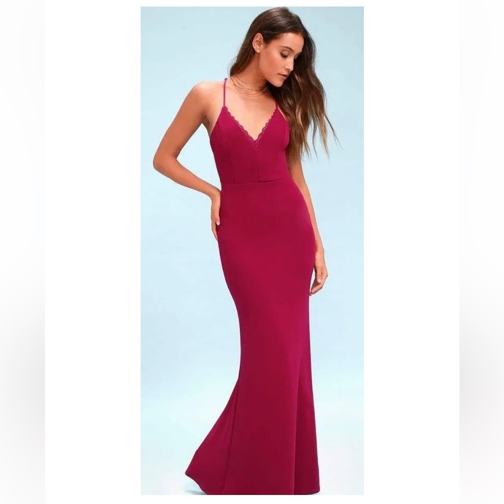 Lulus dark pink lace back maxi dress